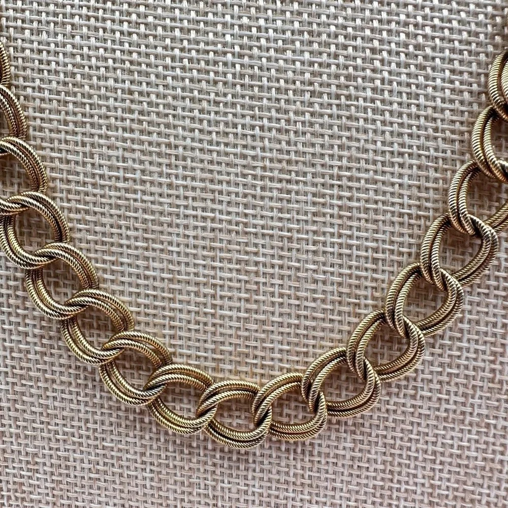 Vintage 80s Gold Tone Textured Double Link Chain Necklace Boho‎ Fashion Jewelry